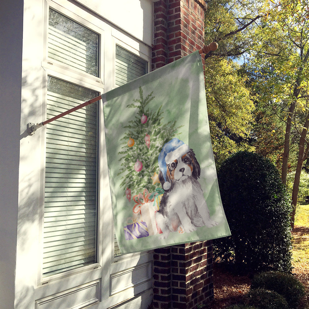 Cavalier Spaniel Tricolor Puppy Christmas Presents and Tree House Flag 28x40 Porch Sleeve Pole Decorative Outside Yard Banner Artwork Wall Hanging, Polyester