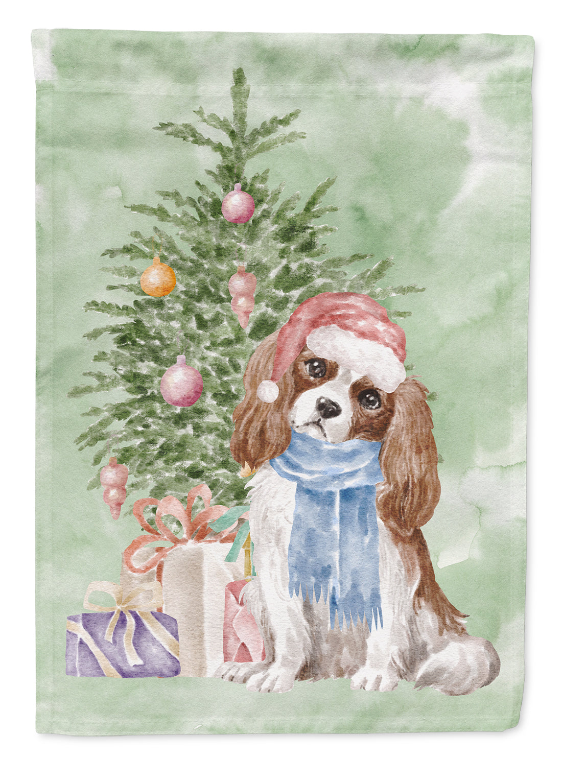 Cavalier Spaniel Tricolor Blenheim Christmas Presents and Tree House Flag 28x40 Porch Sleeve Pole Decorative Outside Yard Banner Artwork Wall Hanging, Polyester