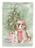 Cavalier Spaniel Tricolor Blenheim Puppy Christmas Presents and Tree House Flag 28x40 Porch Sleeve Pole Decorative Outside Yard Banner Artwork Wall Hanging, Polyester