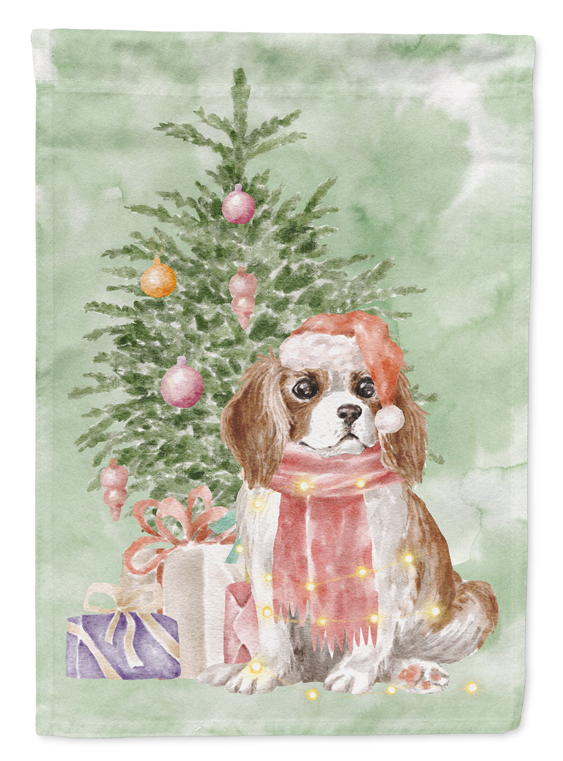 Cavalier Spaniel Tricolor Blenheim Puppy Christmas Presents and Tree House Flag 28x40 Porch Sleeve Pole Decorative Outside Yard Banner Artwork Wall Hanging, Polyester