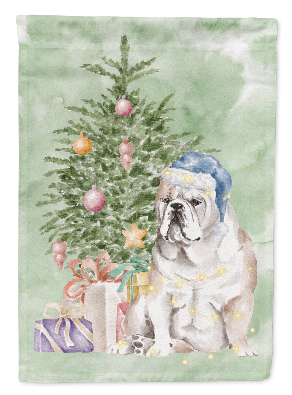 Bulldog, English Bulldog Christmas Presents and Tree Garden Flag Mailbox Decorative Yard Banner Outside Patio Artwork for Flower Beds, Garden Size, Multicolor