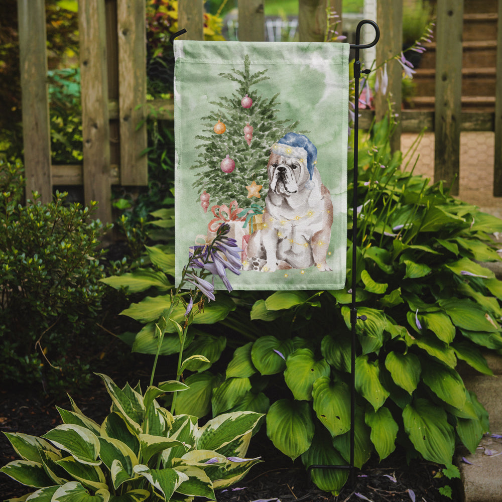 Bulldog, English Bulldog Christmas Presents and Tree Garden Flag Mailbox Decorative Yard Banner Outside Patio Artwork for Flower Beds, Garden Size, Multicolor