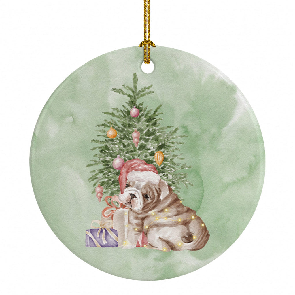 Bulldog, English Bulldog Puppy Christmas Presents and Tree Ceramic Ornament Christmas Tree Hanging Decorations for Home Christmas Holiday, Party, Gift, 3 in, Multicolor