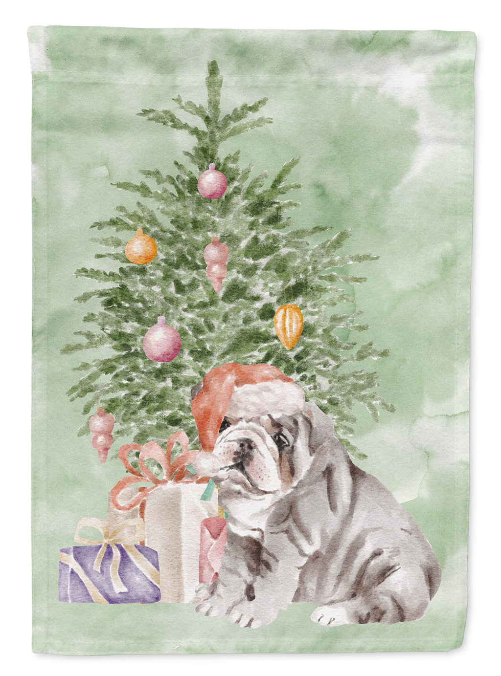 Bulldog, English Bulldog Puppy #2 Christmas Presents and Tree Garden Flag Mailbox Decorative Yard Banner Outside Patio Artwork for Flower Beds, Garden Size, Multicolor