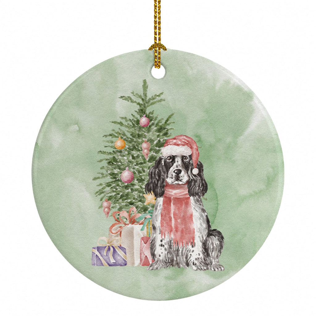 Cocker Spaniel English Black Parti Christmas Presents and Tree Ceramic Ornament Christmas Tree Hanging Decorations for Home Christmas Holiday, Party, Gift, 3 in, Multicolor