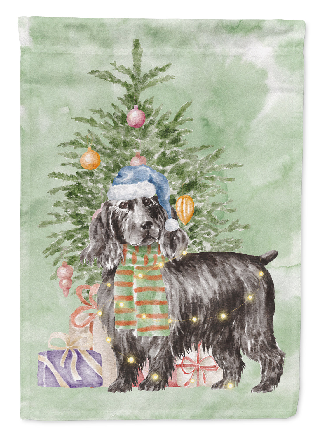Cocker Spaniel English Black Christmas Presents and Tree Garden Flag Mailbox Decorative Yard Banner Outside Patio Artwork for Flower Beds, Garden Size, Multicolor