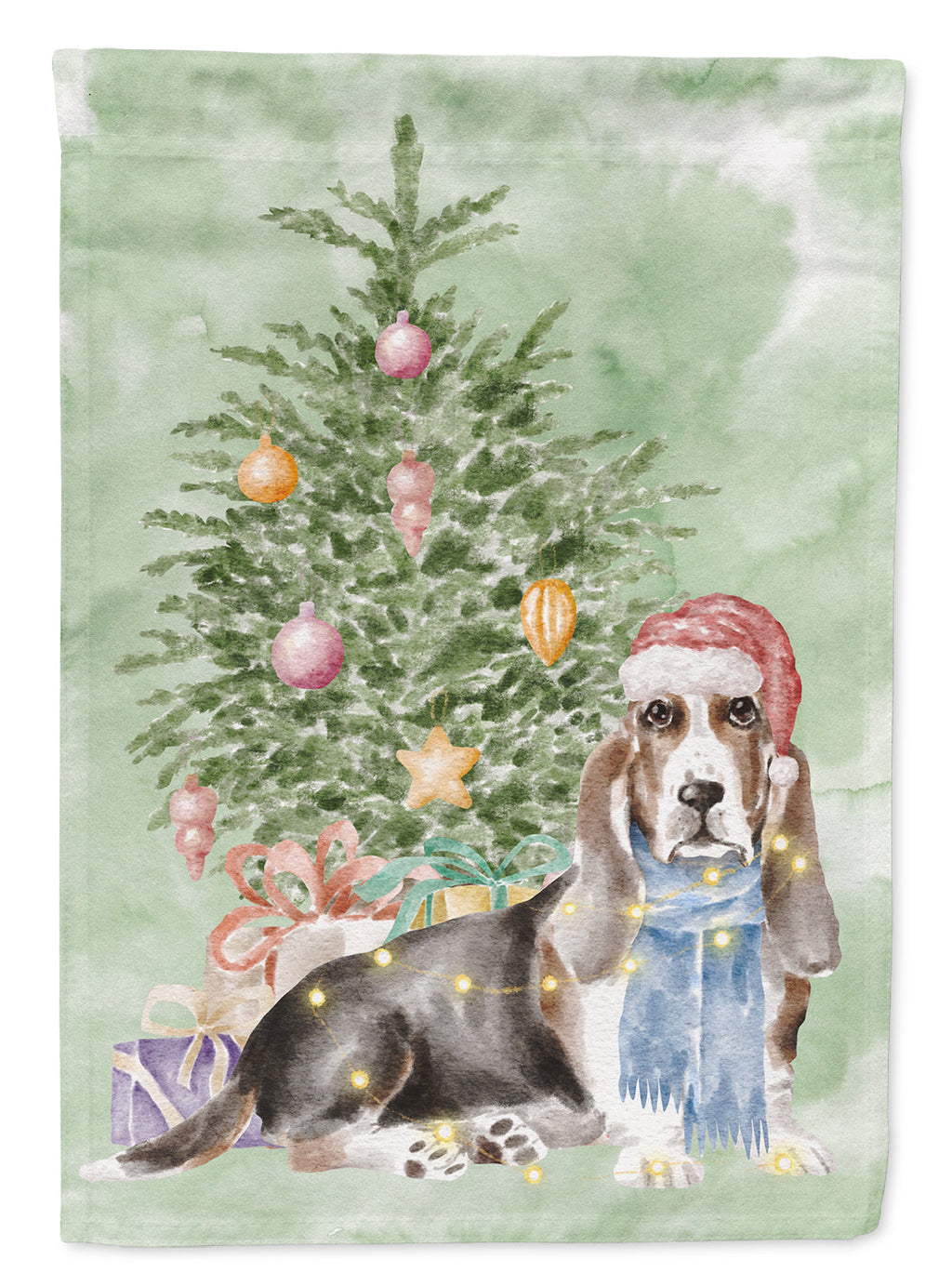 Basset Hound Christmas Presents and Tree Garden Flag Mailbox Decorative Yard Banner Outside Patio Artwork for Flower Beds, Garden Size, Multicolor