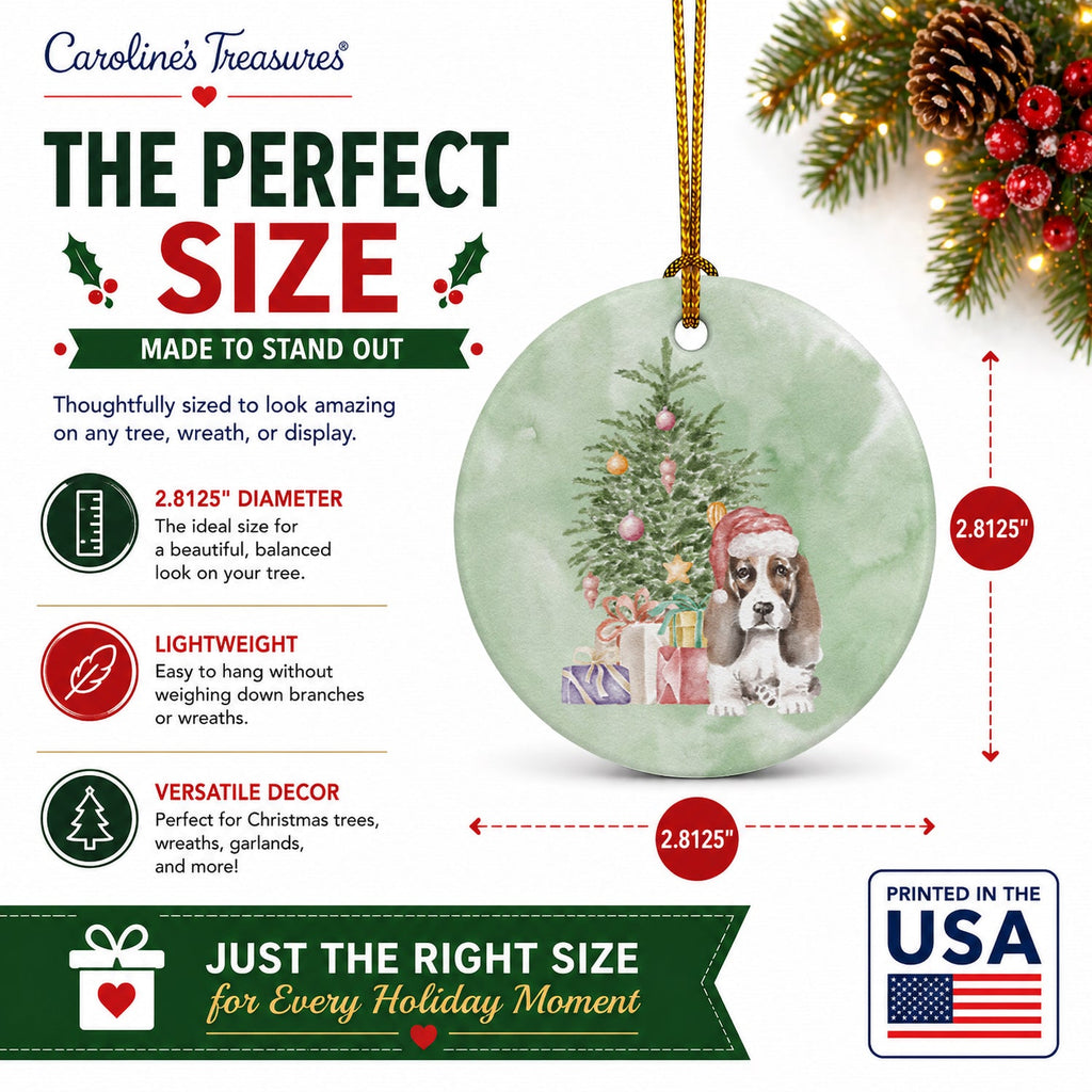 Basset Hound Puppy #2 Christmas Presents and Tree Ceramic Ornament Christmas Tree Hanging Decorations for Home Christmas Holiday, Party, Gift, 3 in, Multicolor