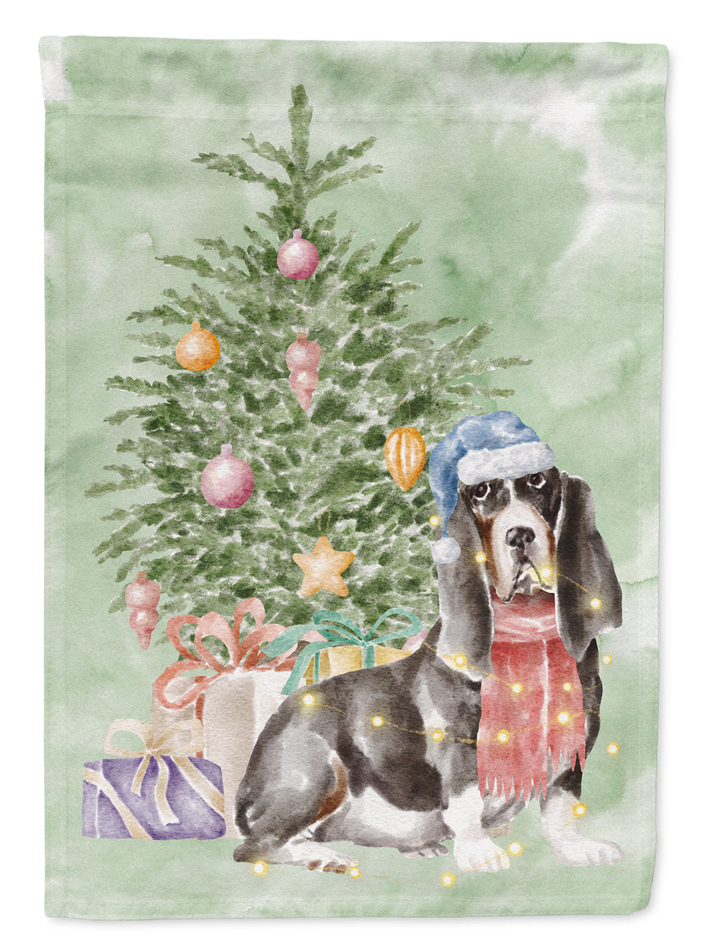 Basset Hound #2 Christmas Presents and Tree Garden Flag Mailbox Decorative Yard Banner Outside Patio Artwork for Flower Beds, Garden Size, Multicolor