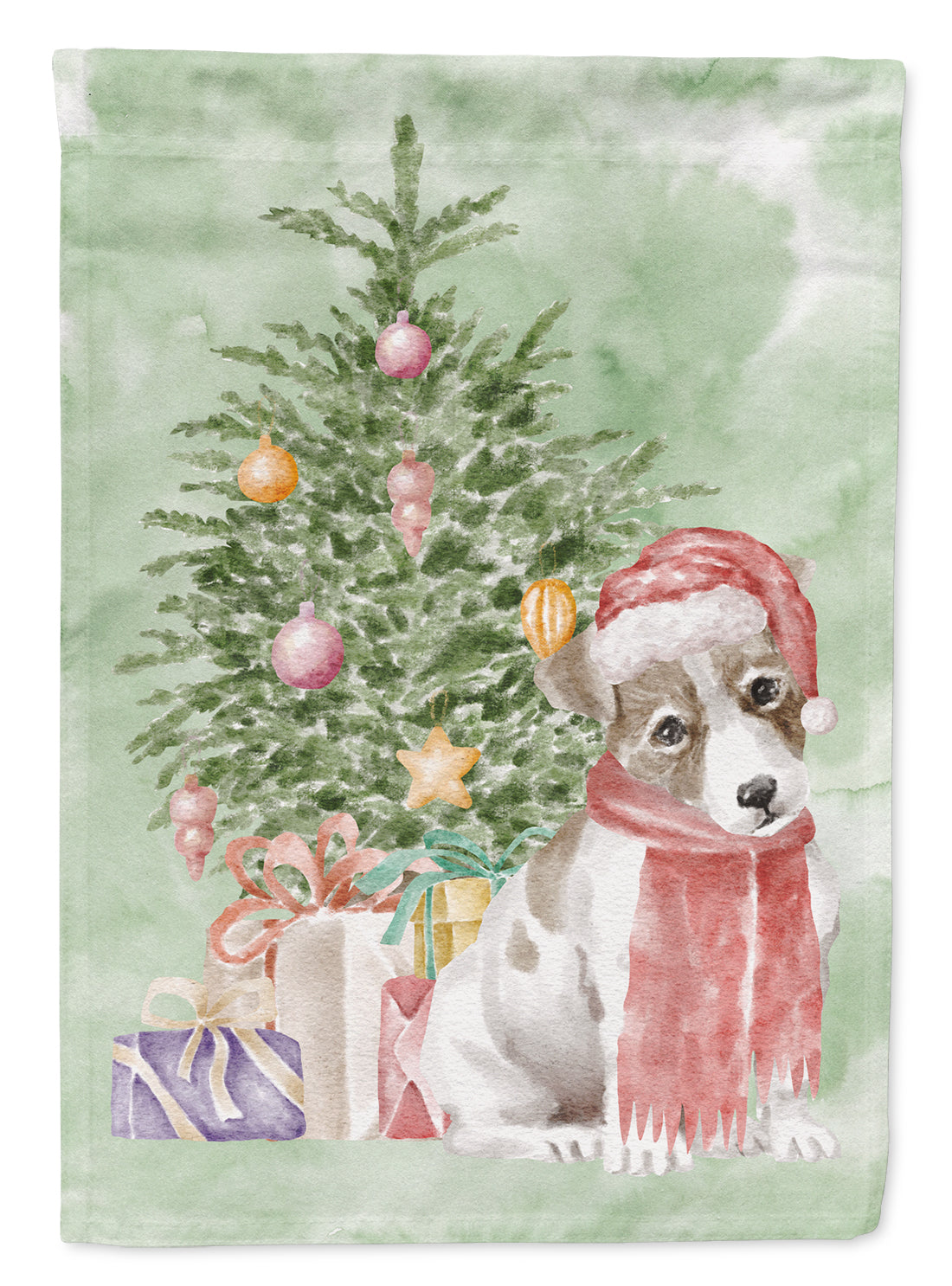 Jack Russell Terrier Smooth Puppy Christmas Presents and Tree Garden Flag Mailbox Decorative Yard Banner Outside Patio Artwork for Flower Beds, Garden Size, Multicolor