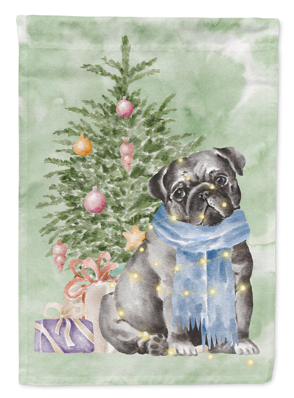 Pug Black Christmas Presents and Tree Garden Flag Mailbox Decorative Yard Banner Outside Patio Artwork for Flower Beds, Garden Size, Multicolor