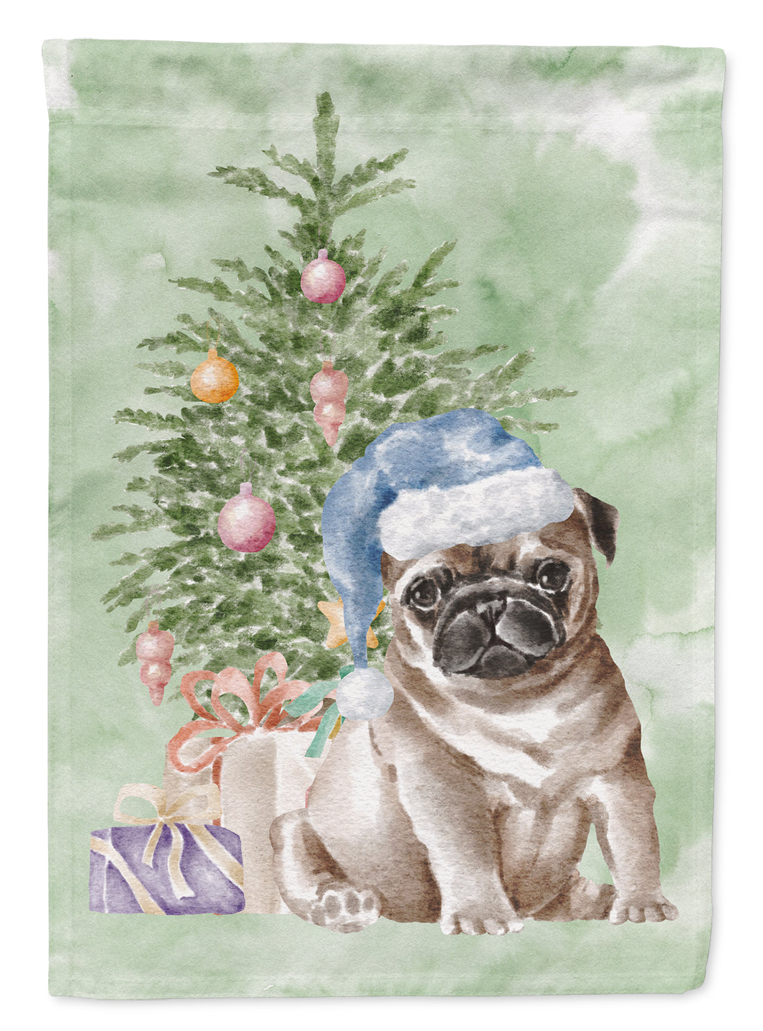 Pug Fawn Puppy Christmas Presents and Tree Garden Flag Mailbox Decorative Yard Banner Outside Patio Artwork for Flower Beds, Garden Size, Multicolor