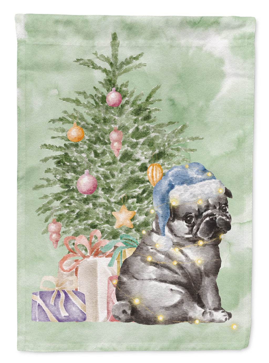 Pug Black Puppy Christmas Presents and Tree Garden Flag Mailbox Decorative Yard Banner Outside Patio Artwork for Flower Beds, Garden Size, Multicolor