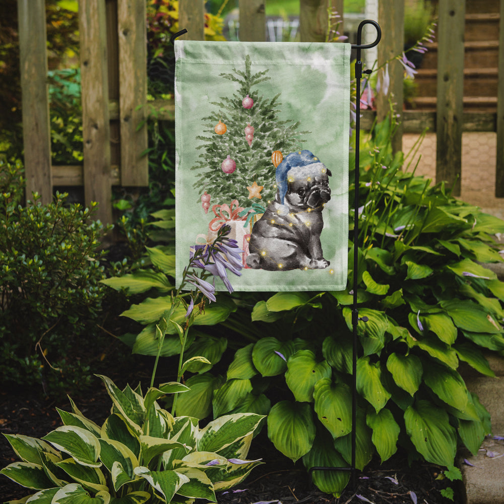 Pug Black Puppy Christmas Presents and Tree Garden Flag Mailbox Decorative Yard Banner Outside Patio Artwork for Flower Beds, Garden Size, Multicolor