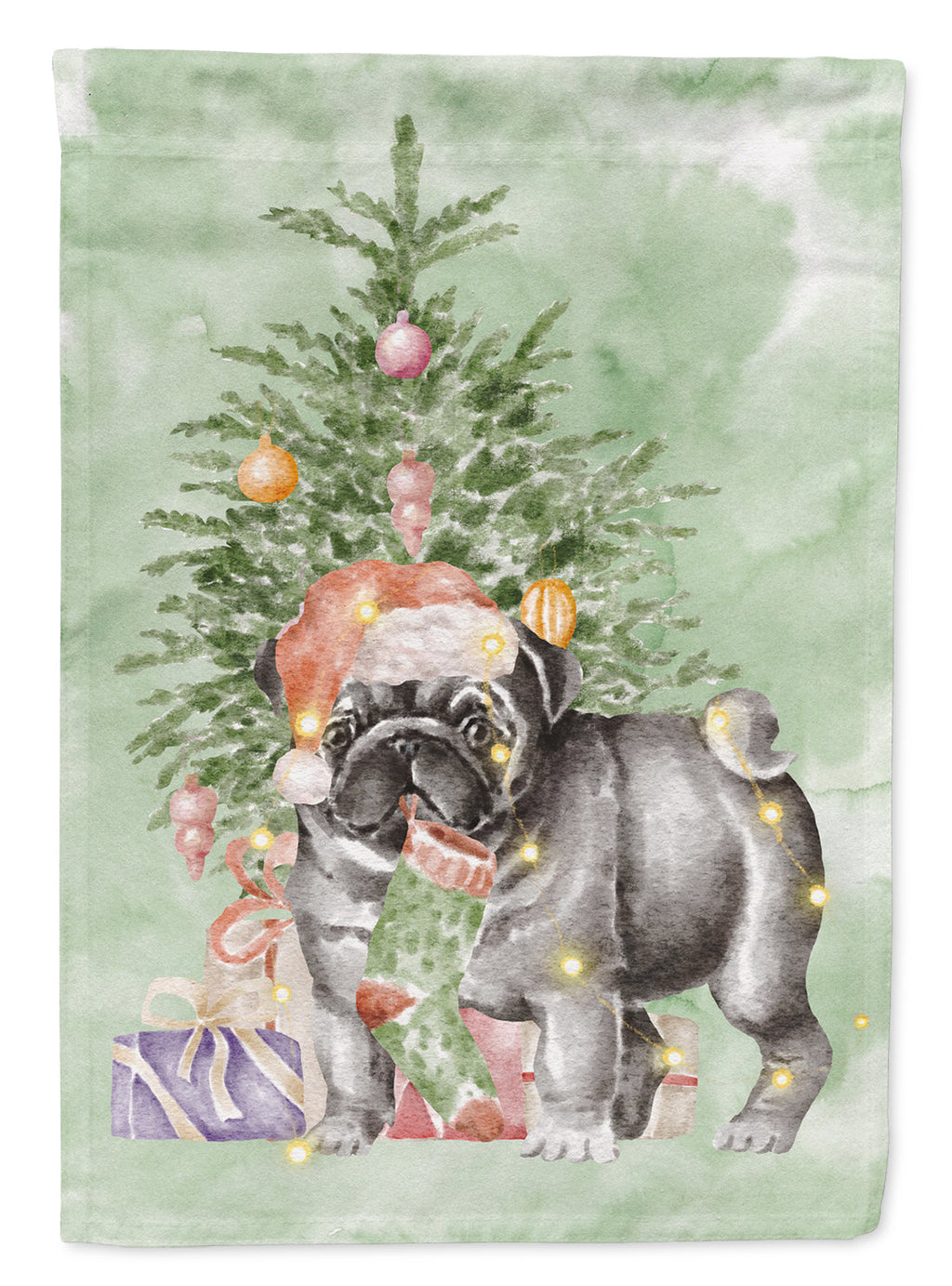 Pug Black #2 Christmas Presents and Tree Garden Flag Mailbox Decorative Yard Banner Outside Patio Artwork for Flower Beds, Garden Size, Multicolor