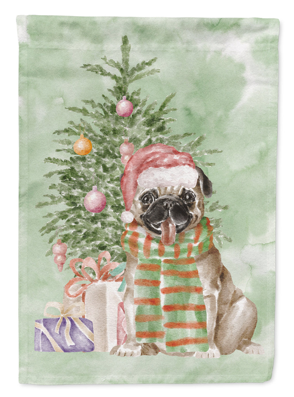 Pug Fawn Christmas Presents and Tree Garden Flag Mailbox Decorative Yard Banner Outside Patio Artwork for Flower Beds, Garden Size, Multicolor