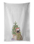 Pug Fawn Christmas Presents and Tree Kitchen Towel Set of 2 White Dish Towels Decorative Bathroom Hand towel for Hand, Face, Hair, Yoga, Tea, Dishcloth, 19 X 28", White