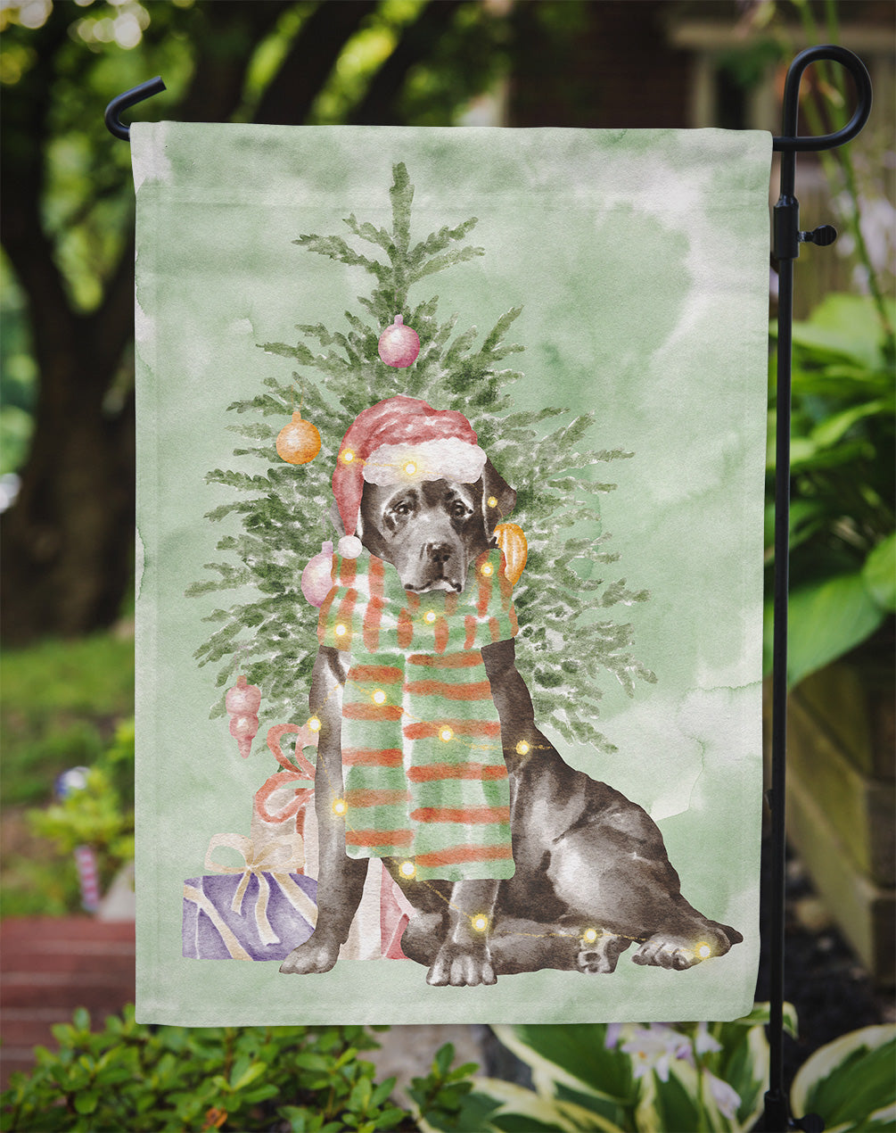 Labrador Retriever Black Christmas Presents and Tree Garden Flag Mailbox Decorative Yard Banner Outside Patio Artwork for Flower Beds, Garden Size, Multicolor