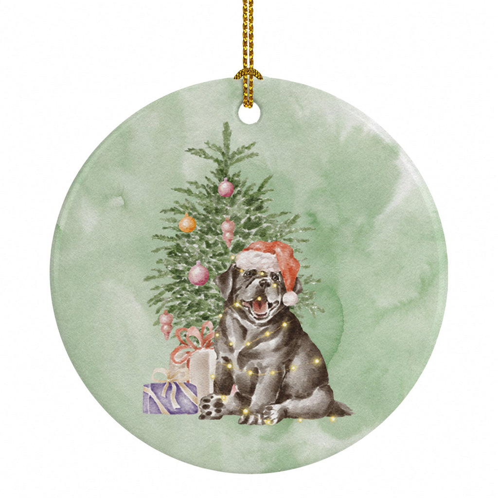 Labrador Retriever Black Puppy Christmas Presents and Tree Ceramic Ornament Christmas Tree Hanging Decorations for Home Christmas Holiday, Party, Gift, 3 in, Multicolor