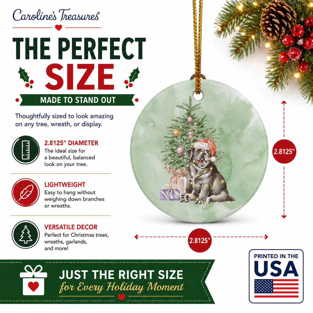 Labrador Retriever Black Puppy Christmas Presents and Tree Ceramic Ornament Christmas Tree Hanging Decorations for Home Christmas Holiday, Party, Gift, 3 in, Multicolor