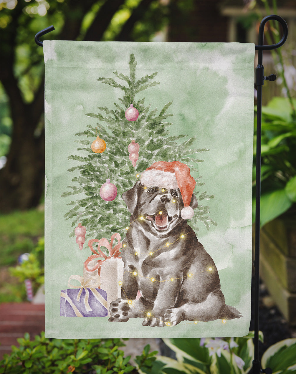 Labrador Retriever Black Puppy Christmas Presents and Tree Garden Flag Mailbox Decorative Yard Banner Outside Patio Artwork for Flower Beds, Garden Size, Multicolor