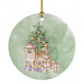 Shiba Inu Momma and Baby Christmas Presents and Tree Ceramic Ornament Christmas Tree Hanging Decorations for Home Christmas Holiday, Party, Gift, 3 in, Multicolor