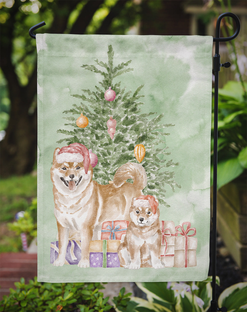 Shiba Inu Momma and Baby Christmas Presents and Tree Garden Flag Mailbox Decorative Yard Banner Outside Patio Artwork for Flower Beds, Garden Size, Multicolor