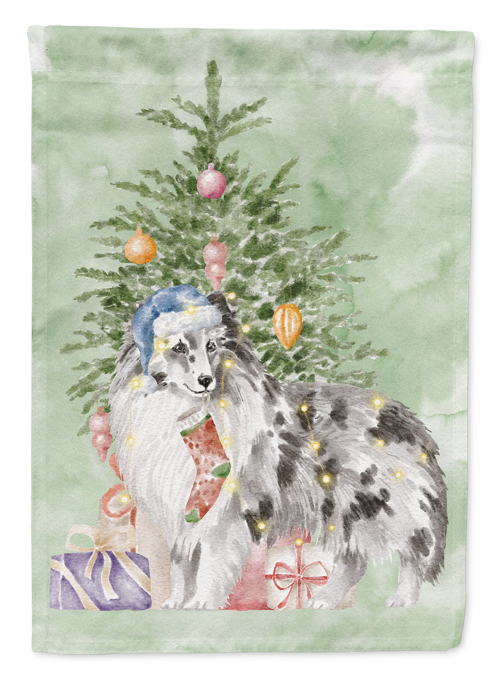 Sheltie Blue Merle Christmas Presents and Tree Garden Flag Mailbox Decorative Yard Banner Outside Patio Artwork for Flower Beds, Garden Size, Multicolor
