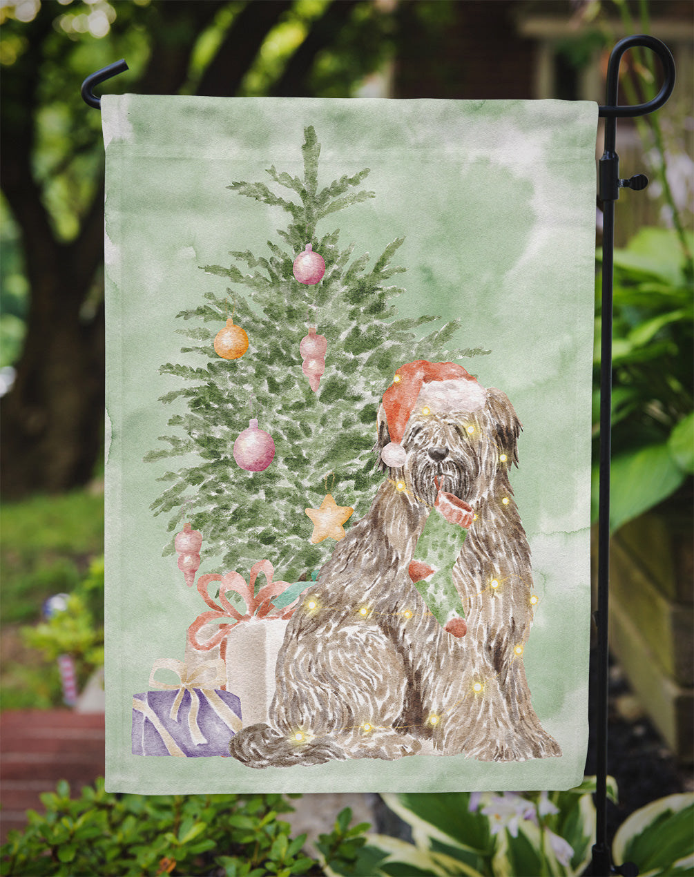 Briard Christmas Presents and Tree Garden Flag Mailbox Decorative Yard Banner Outside Patio Artwork for Flower Beds, Garden Size, Multicolor