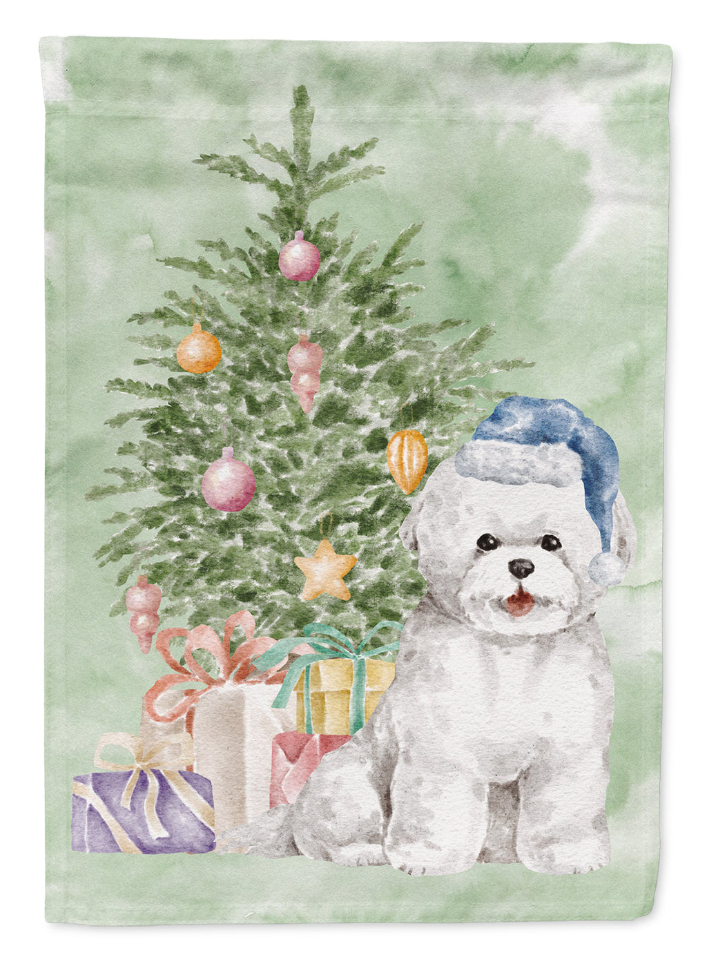 Bichon Frise Blue Hat Christmas Presents and Tree Garden Flag Mailbox Decorative Yard Banner Outside Patio Artwork for Flower Beds, Garden Size, Multicolor
