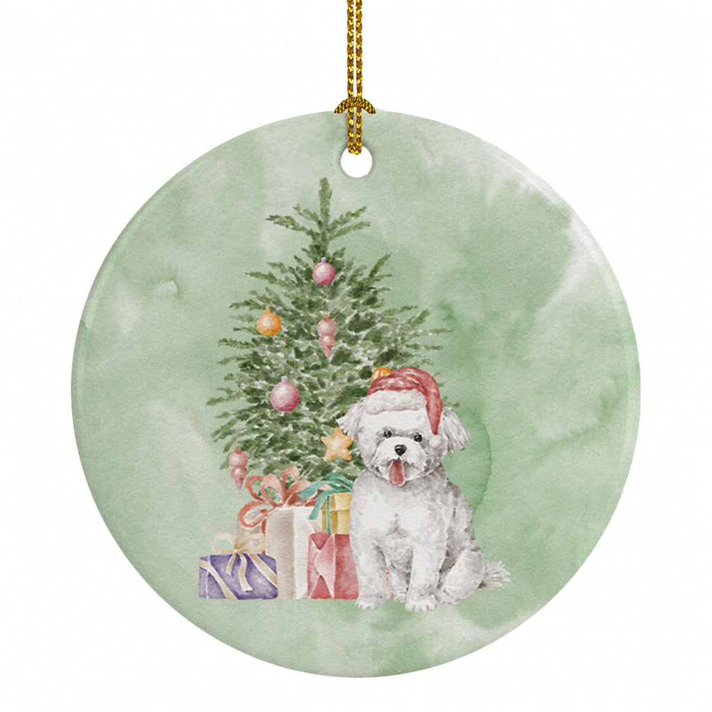Bichon Frise Puppy Christmas Presents and Tree Ceramic Ornament Christmas Tree Hanging Decorations for Home Christmas Holiday, Party, Gift, 3 in, Multicolor