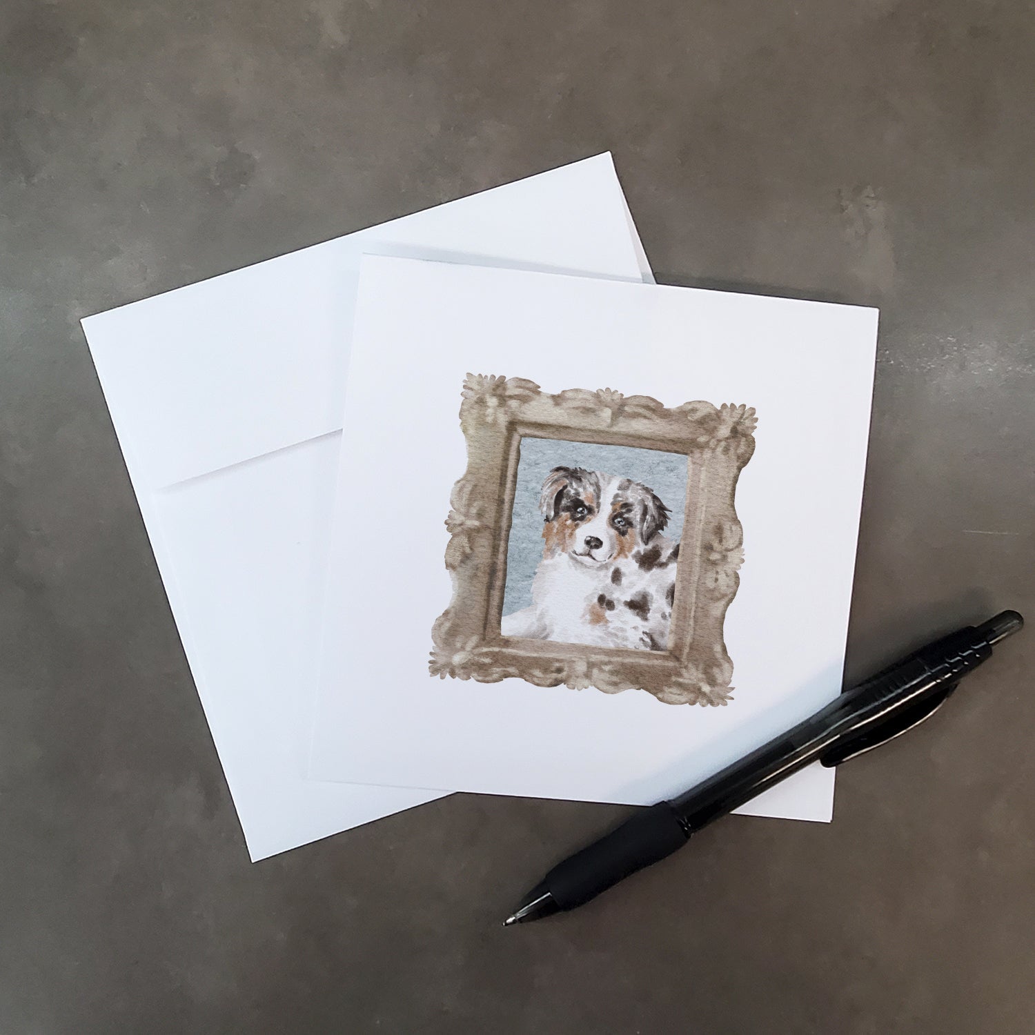 Australian Shepherd Merle Front View 2 Pretty as a Picture Square Greeting Cards and Envelopes Pack of 8 Blank Cards with Envelopes Blank Thank You Note Greeting Cards Stationery