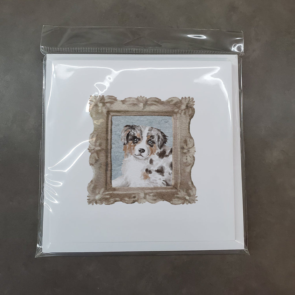 Australian Shepherd Merle Front View 2 Pretty as a Picture Square Greeting Cards and Envelopes Pack of 8 Blank Cards with Envelopes Blank Thank You Note Greeting Cards Stationery