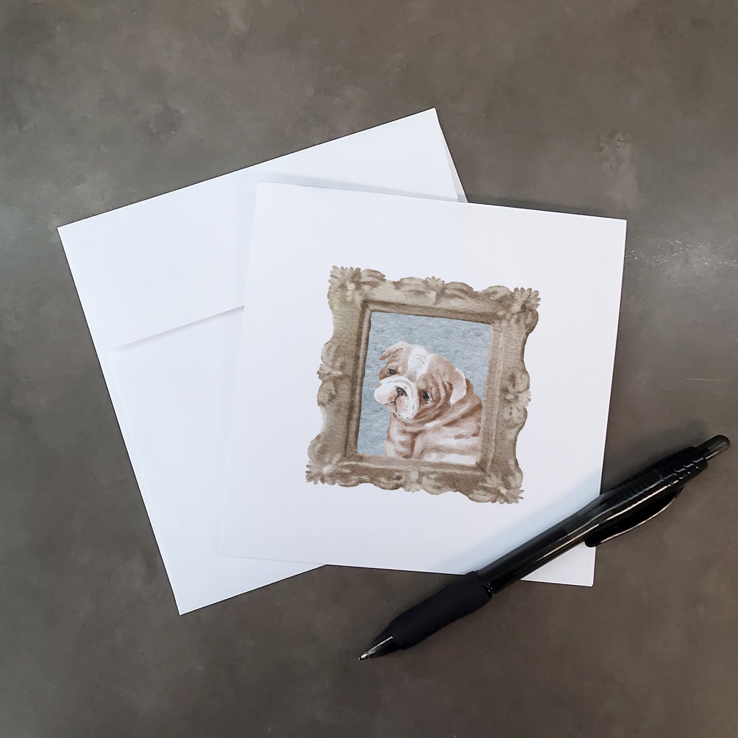 English Bulldog Fawn White Puppy Pretty as a Picture Square Greeting Cards and Envelopes Pack of 8 Blank Cards with Envelopes Blank Thank You Note Greeting Cards Stationery