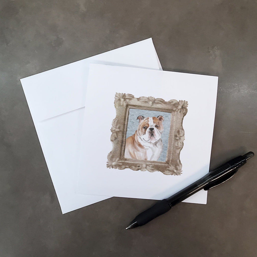 English Bulldog Fawn White Front View 2 Pretty as a Picture Square Greeting Cards and Envelopes Pack of 8 Blank Cards with Envelopes Blank Thank You Note Greeting Cards Stationery
