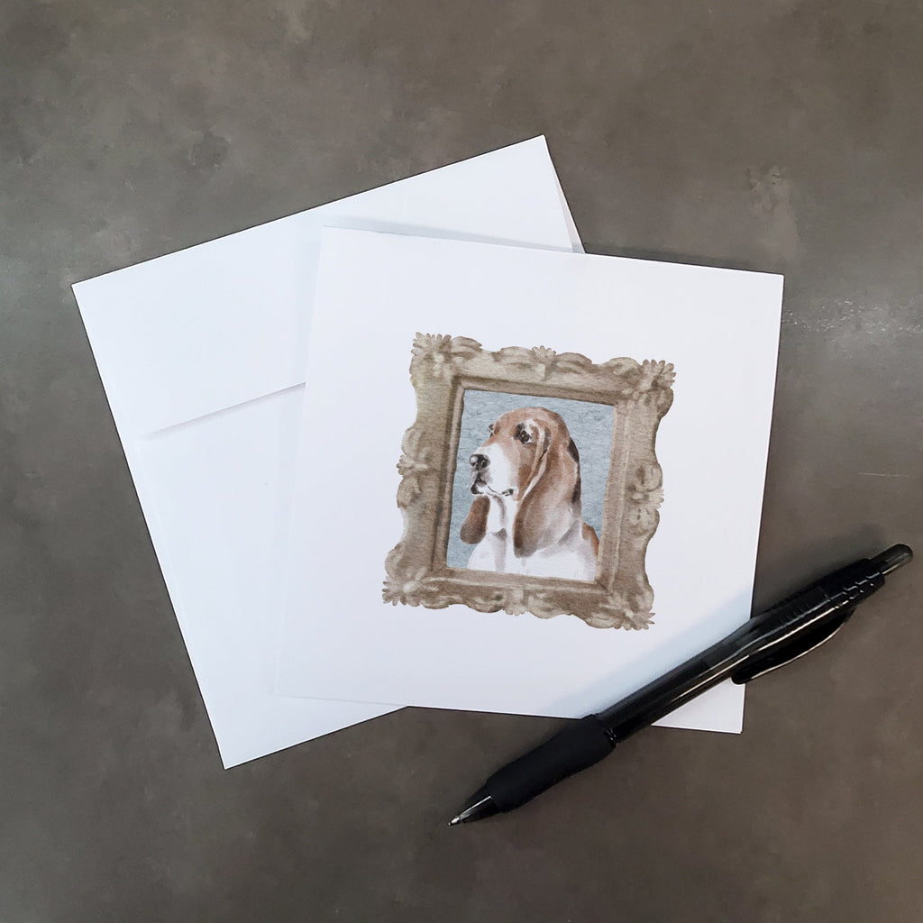 Basset Hound Tricolor Side View Pretty as a Picture Square Greeting Cards and Envelopes Pack of 8 Blank Cards with Envelopes Blank Thank You Note Greeting Cards Stationery