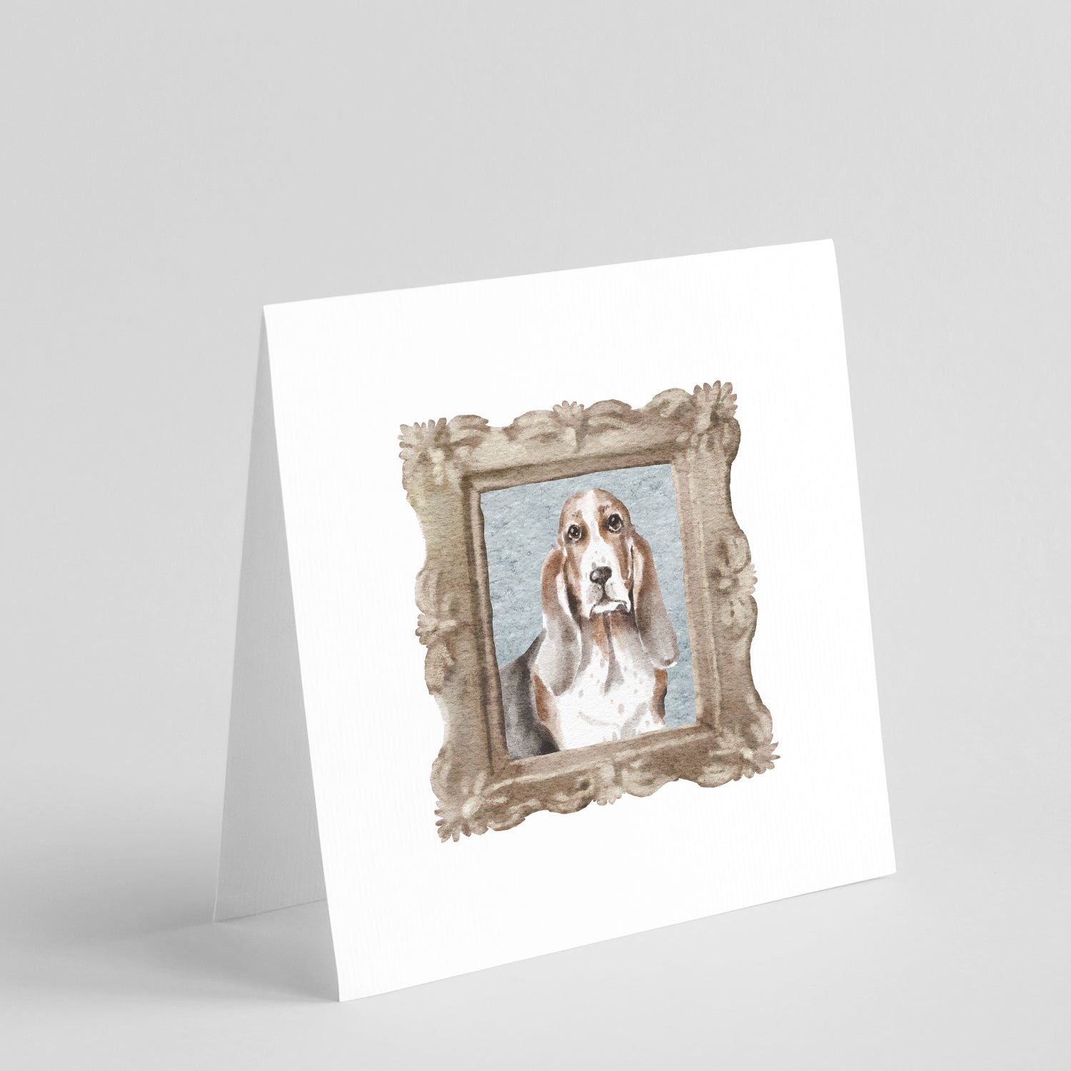 Basset Hound Tricolor Front View 2 Pretty as a Picture Square Greeting Cards and Envelopes Pack of 8 Blank Cards with Envelopes Blank Thank You Note Greeting Cards Stationery