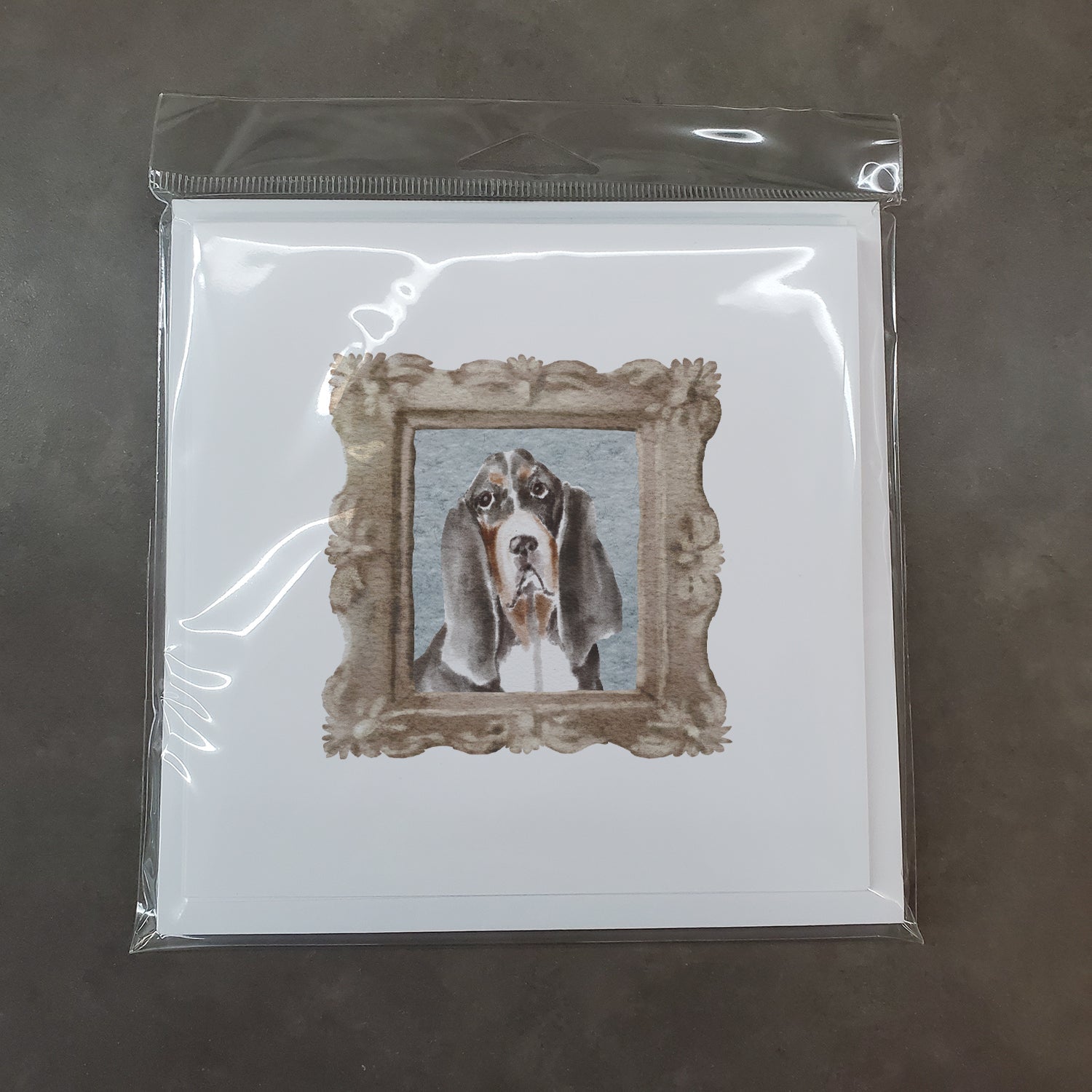 Basset Hound Tricolor Front View 3 Pretty as a Picture Square Greeting Cards and Envelopes Pack of 8 Blank Cards with Envelopes Blank Thank You Note Greeting Cards Stationery