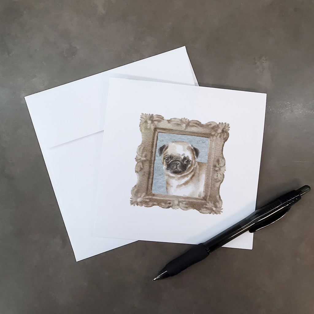 Pug Fawn Front View Pretty as a Picture Square Greeting Cards and Envelopes Pack of 8 Blank Cards with Envelopes Blank Thank You Note Greeting Cards Stationery