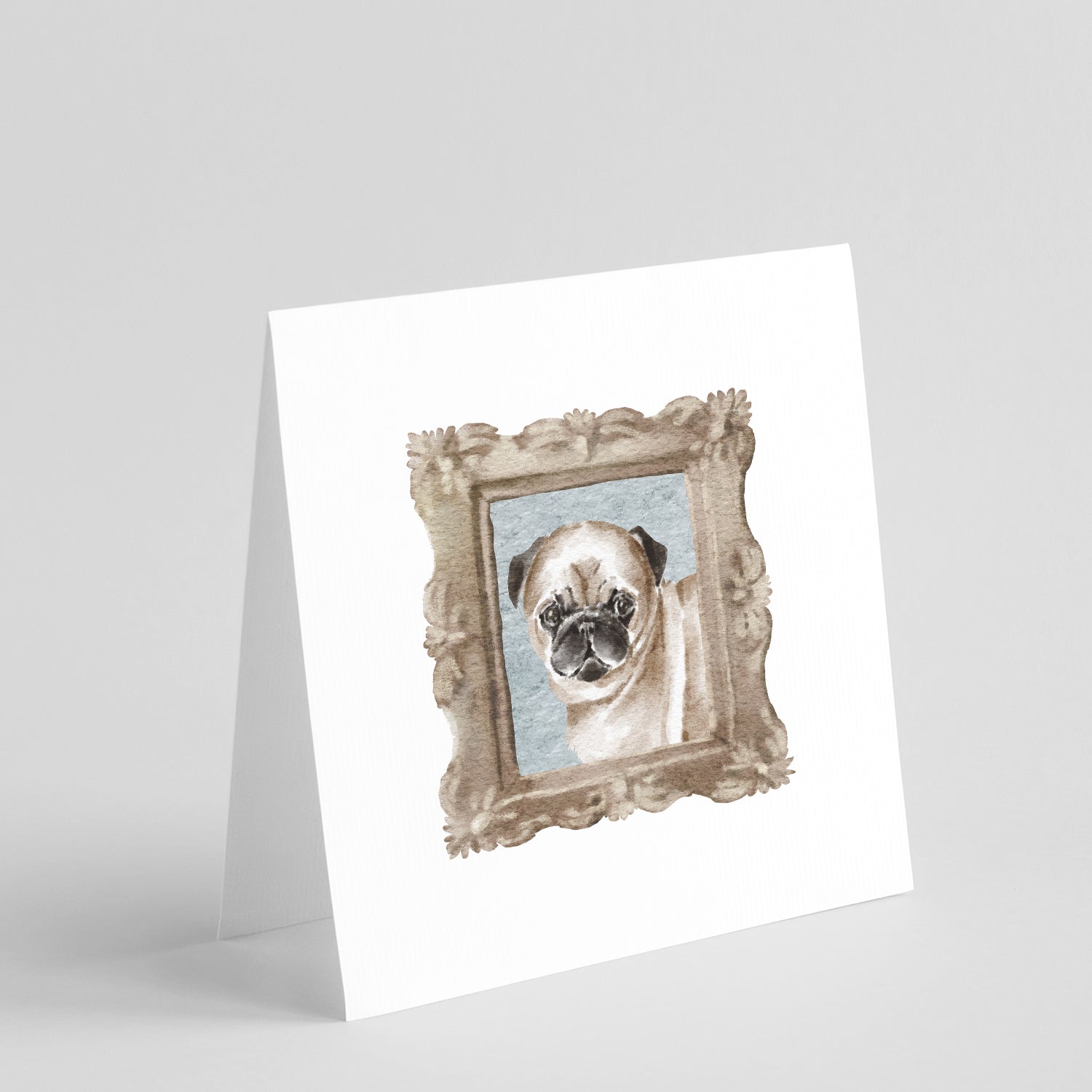 Pug Fawn Puppy 2 Pretty as a Picture Square Greeting Cards and Envelopes Pack of 8 Blank Cards with Envelopes Blank Thank You Note Greeting Cards Stationery
