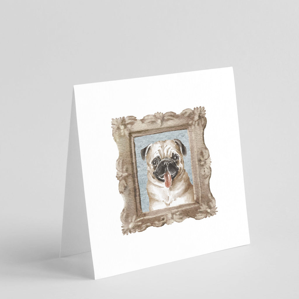 Pug Fawn Tongue Out Pretty as a Picture Square Greeting Cards and Envelopes Pack of 8 Blank Cards with Envelopes Blank Thank You Note Greeting Cards Stationery