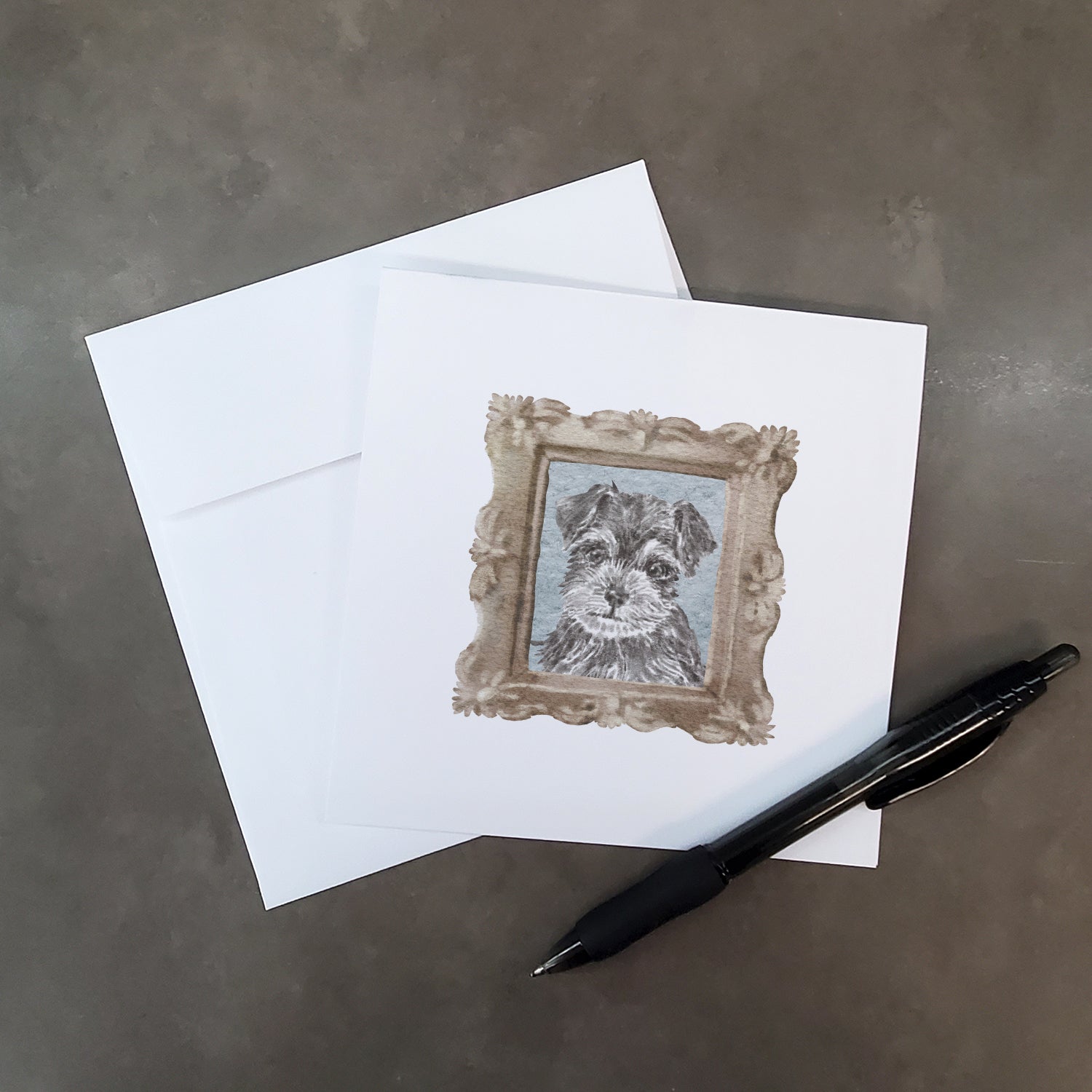 Schnauzer Grey Puppy Pretty as a Picture Square Greeting Cards and Envelopes Pack of 8 Blank Cards with Envelopes Blank Thank You Note Greeting Cards Stationery