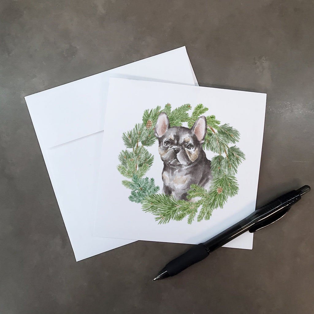 French Bulldog Puppy Black Christmas Wreath Square Greeting Cards and Envelopes Pack of 8 Blank Cards with Envelopes Blank Thank You Note Greeting Cards Stationery
