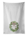 Corgi Puppy Sable Christmas Wreath Kitchen Towel Set of 2 White Dish Towels Decorative Bathroom Hand towel for Hand, Face, Hair, Yoga, Tea, Dishcloth, 19 X 28", White
