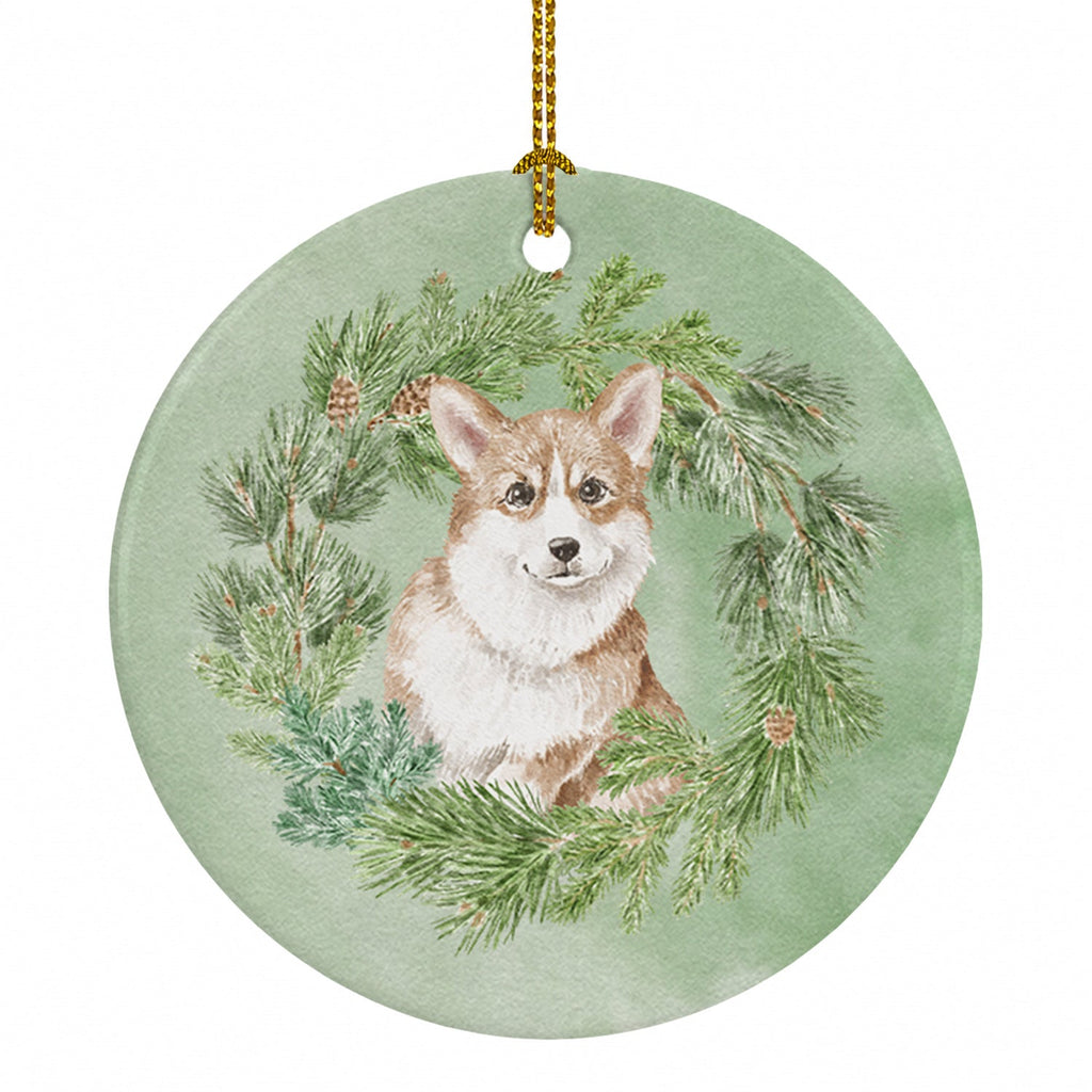 Corgi Red Christmas Wreath Ceramic Ornament Christmas Tree Hanging Decorations for Home Christmas Holiday, Party, Gift, 3 in, Multicolor
