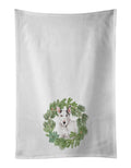 Bull Terrier White Christmas Wreath Kitchen Towel Set of 2 White Dish Towels Decorative Bathroom Hand towel for Hand, Face, Hair, Yoga, Tea, Dishcloth, 19 X 28", White