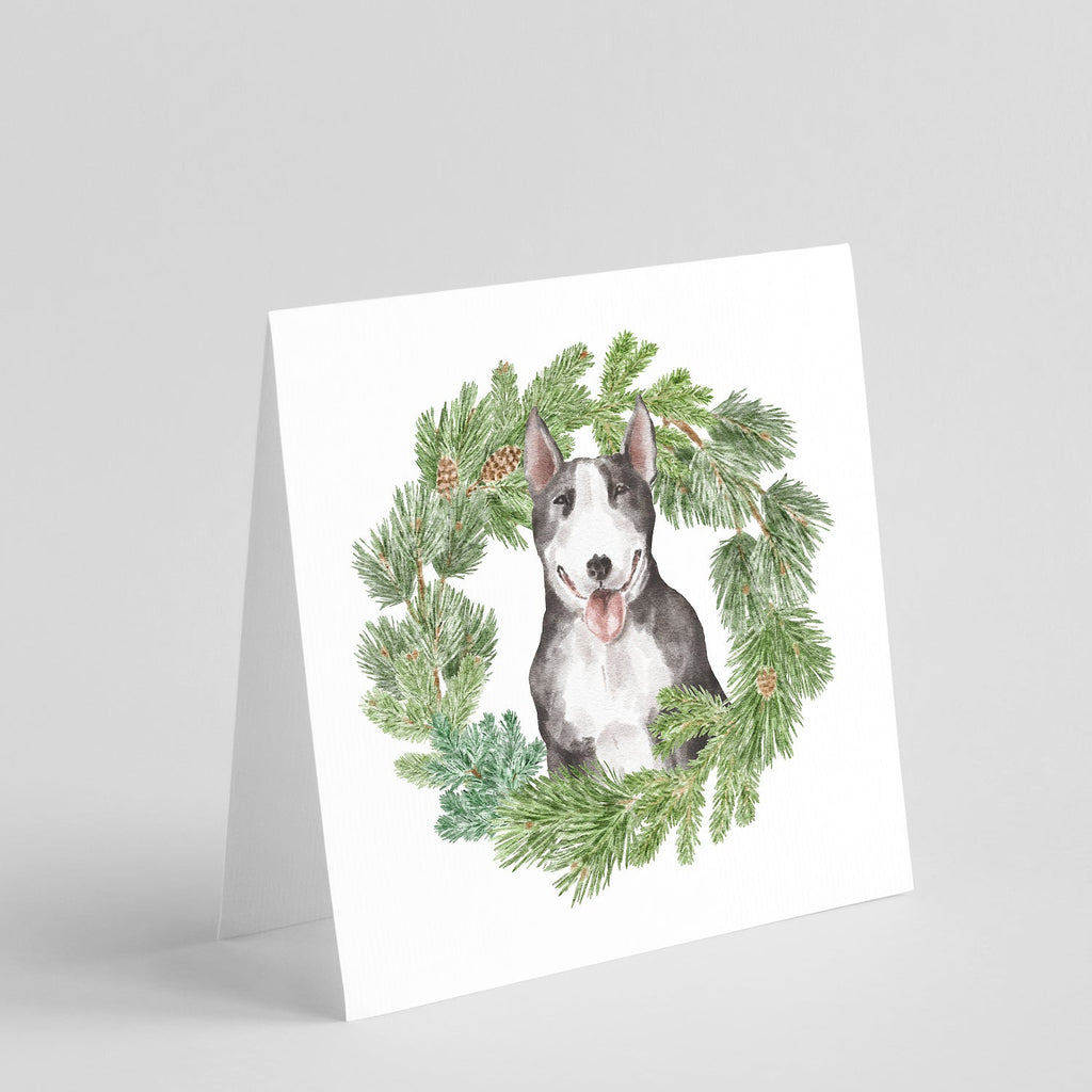 Bull Terrier Black and White Christmas Wreath Square Greeting Cards and Envelopes Pack of 8 Blank Cards with Envelopes Blank Thank You Note Greeting Cards Stationery
