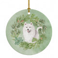 Samoyed Smiling Christmas Wreath Ceramic Ornament Christmas Tree Hanging Decorations for Home Christmas Holiday, Party, Gift, 3 in, Multicolor