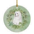 Samoyed Sitting Christmas Wreath Ceramic Ornament Christmas Tree Hanging Decorations for Home Christmas Holiday, Party, Gift, 3 in, Multicolor