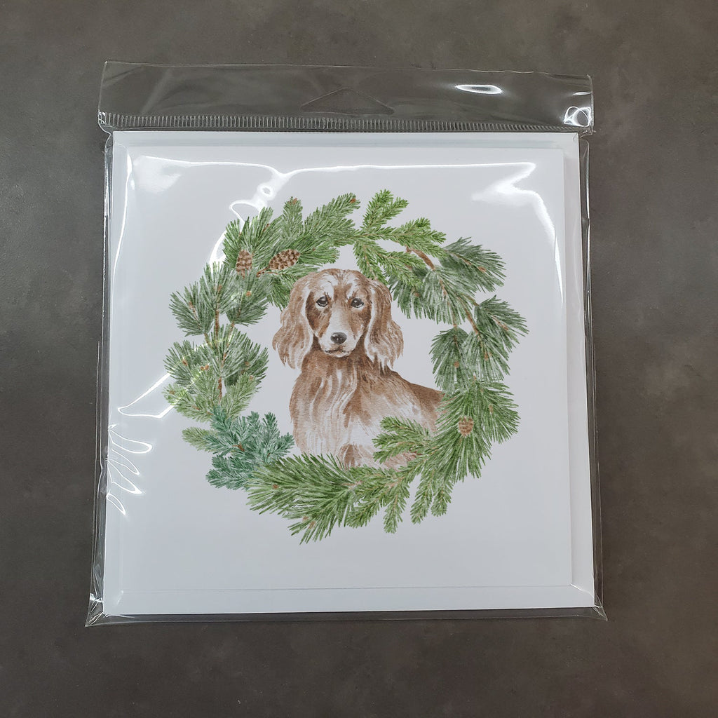 Dachshund Red Longhaired Christmas Wreath Square Greeting Cards and Envelopes Pack of 8 Blank Cards with Envelopes Blank Thank You Note Greeting Cards Stationery